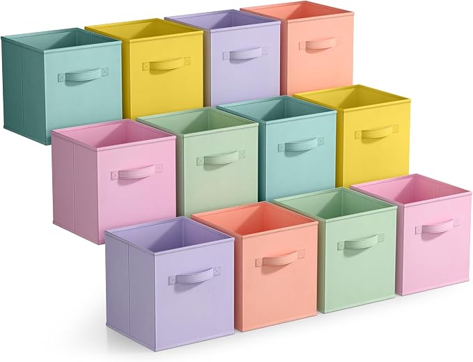 Sorbus 11 Inch Storage Bins - Sturdy Collapsible Fabric Storage Cubes with Handle - 12 Foldable Baskets for Organizing Clothes, Toys, Books - Storage Baskets for Shelves, Closets