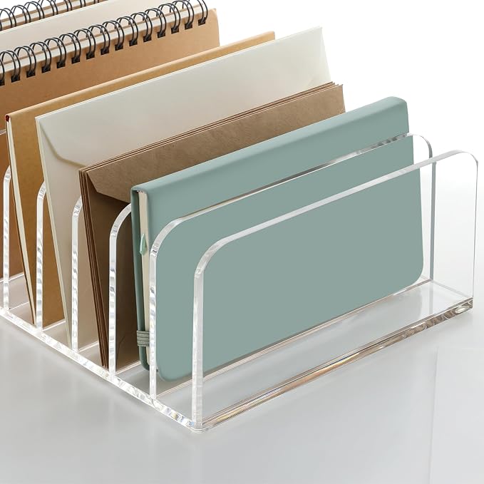 SANRUI Clear Desk Mail Organizer, 9 Slot Acrylic Office Document Sorter | File Storage Holders, Multifunction Letter Folder Racks Holders for Office,Home, School Desktop Organization