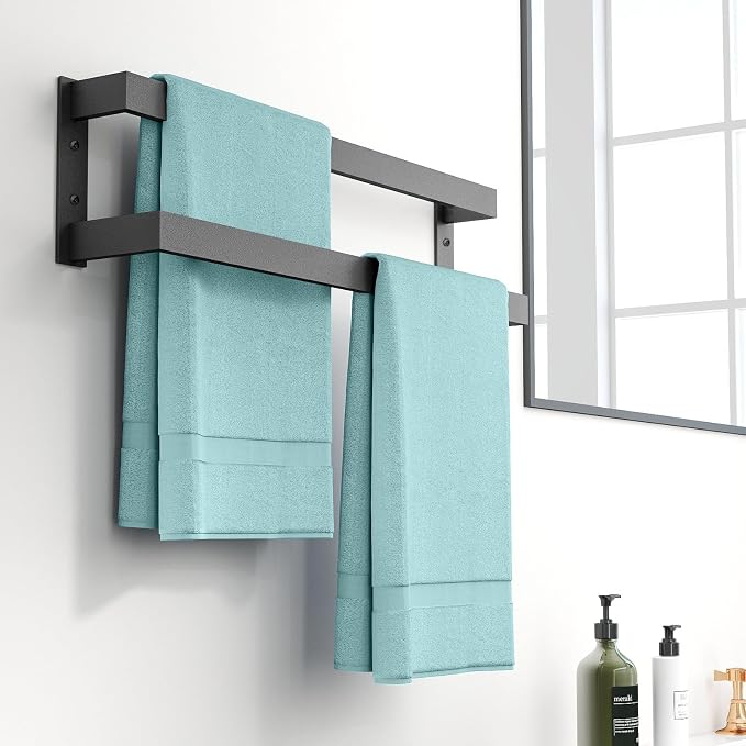 Double Towel Bar,Towel Rack for Bathroom,Towel Holder Wall Mounted Black | 24 Inch Stainless Steel Towel Rod Modern Home Decor,Matte Black Towel Holder Bathroom Accessories