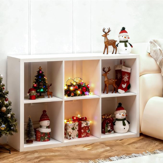 CTESNE【Wooden Thick Frame】 6 Cube Storage Organizer Shelf with Anti-Tipping Kits + Reversible Open Back Bookcase, Horizontal and Vertical Dual-use Standing Bookshelf(White,13inch)