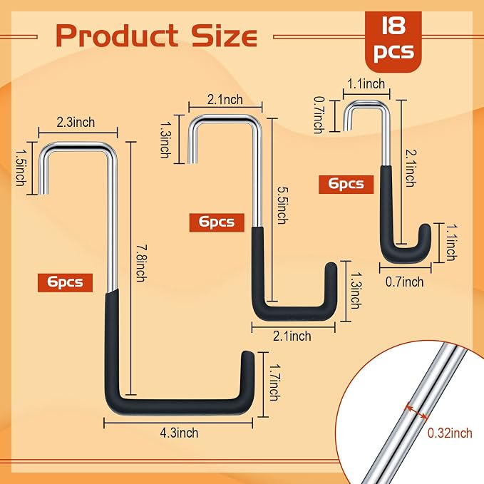 Hotop 18pcs Rafter Hanger Heavy Duty Large S Hooks Rafter Hanger for Garage Ladder Bike Fence Storage Organizer Hooks S Shaped Hooks Hanging Hangers Hooks (Large, Medium, Small), Black