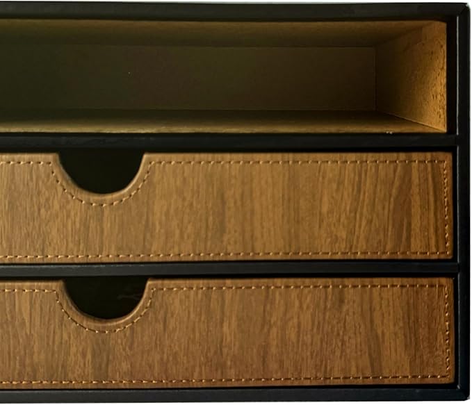 UnionBasic Document Organizer, 3-Drawer File Cabinet Document Storage Box, Office Desktop Filing Organizer, Black with Wood Grain Drawers