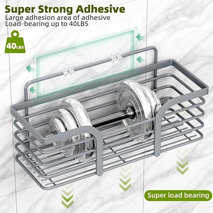 Yougai Shower Caddy, Shower Organizer with Soap Holder and Hooks, Rustproof Shower Shelves, No Drilling Bathroom Organizers and Storage, Wall-Mounted Kitchen & Home Decor (Dark Gray)