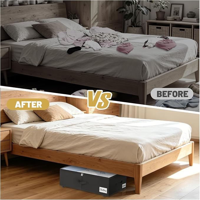 Under Bed Storage with Wheels, 2 Pack Underbed Storage Containers with Clear Lid & Label, XXL 75L Easy Assembly Rolling Under Bed Shoe Storage for Clothes, Shoes, Blankets, Black(28.3 X 16.5 X 9.5 in)