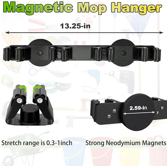 Strong Magnetic Mop Broom Holder | Heavy Duty, For Refrigerators, Magnet Wall Mount, Anti-slip Storage Rack, For Home Kitchen Workshop Laundry Garage
