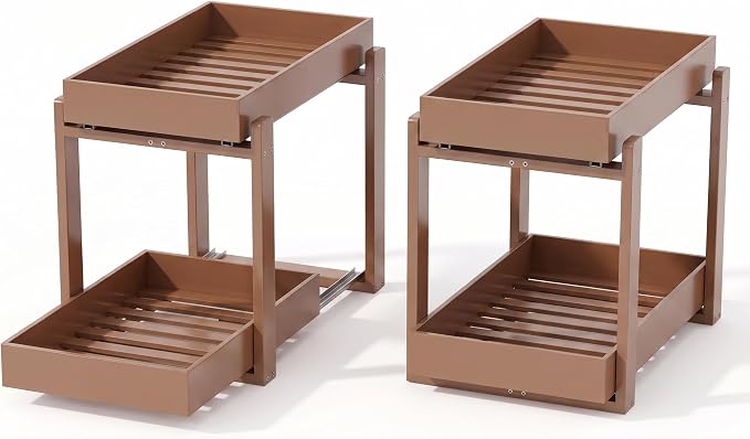 MHXW SXPN Bamboo Under Sink Organizer, 2 Pack Pull Out Cabinet Organizer | 2 Tier Vertical Smooth Slide Out Undersink Storage Shelf | Multi-Purpose Organizer Shelves for Kitchen Bathroom Medicine