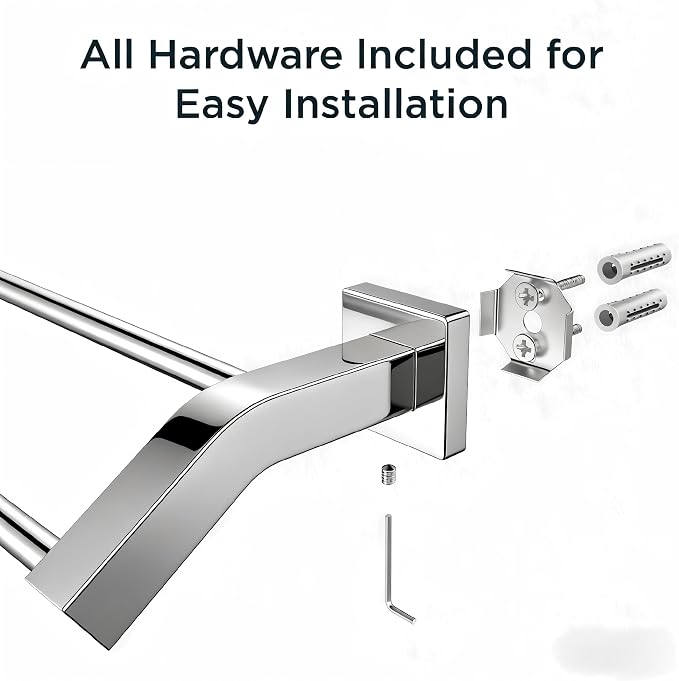 FORIOUS Double Towel Bar 24 Inch, Bathroom Towel Rack Square Chrome | Heavy Duty Towel Racks for Bathroom Bedroom, Space Saving, Rustproof, Stainless Steel Towel Holder, Total Length 26 Inch