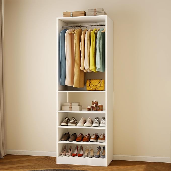 Fastgo Closet System with Hanging on Top and Shelves on Bottom, 2 Shelves Adjustable with 10-Height Options