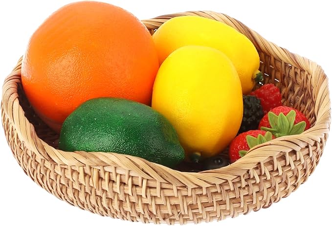 Hipiwe Round Key Basket Bowl for Entryway 7.3" Natural Rattan Fruit Bowl Woven Wicker Basket Serving Tray Rattan Organizer Decorative Baskets for Kitchen Counter Bedside Living Room