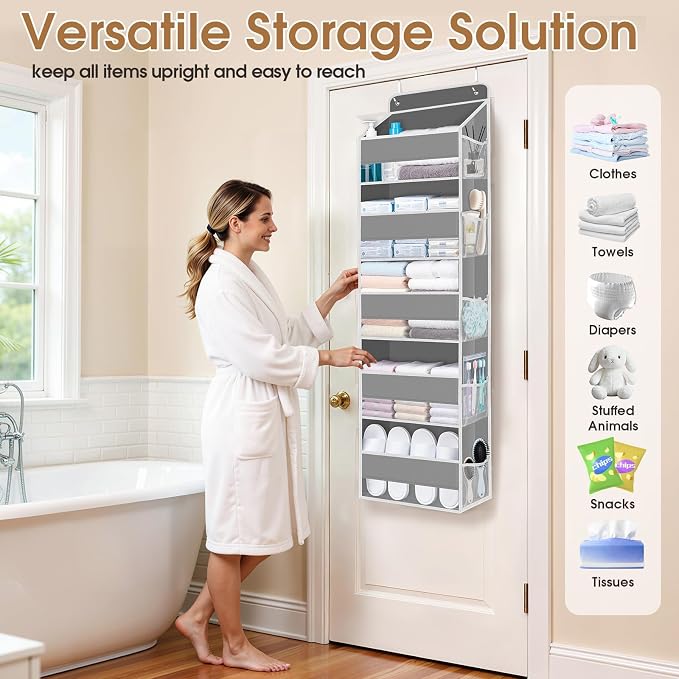 Over The Door Organizer Storage behind Door Hanging Organizer for Nursery | 5 Tier, 10 Side Pockets, Clear Window, Sturdy Construction, Space-Saving Storage for Closet, Bedroom, Bathroom & Nursery