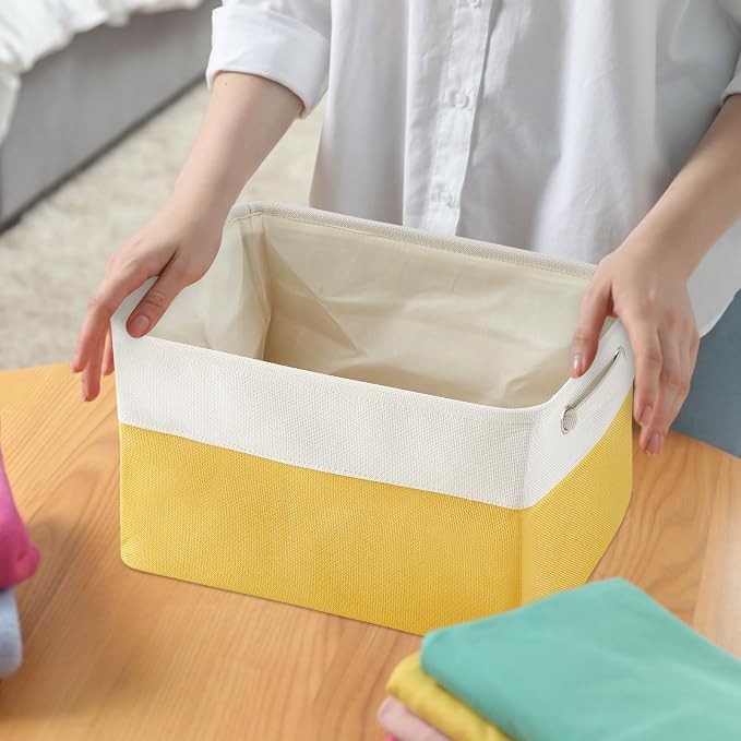 Geiserailie 6 Pcs 15 x 11 x 9.5 Inch Cube Storage Bins Fabric Storage Organizer Bins Foldable Cube Baskets with Sturdy Carry Handles Wicker Baskets for Home (Macaron Color)