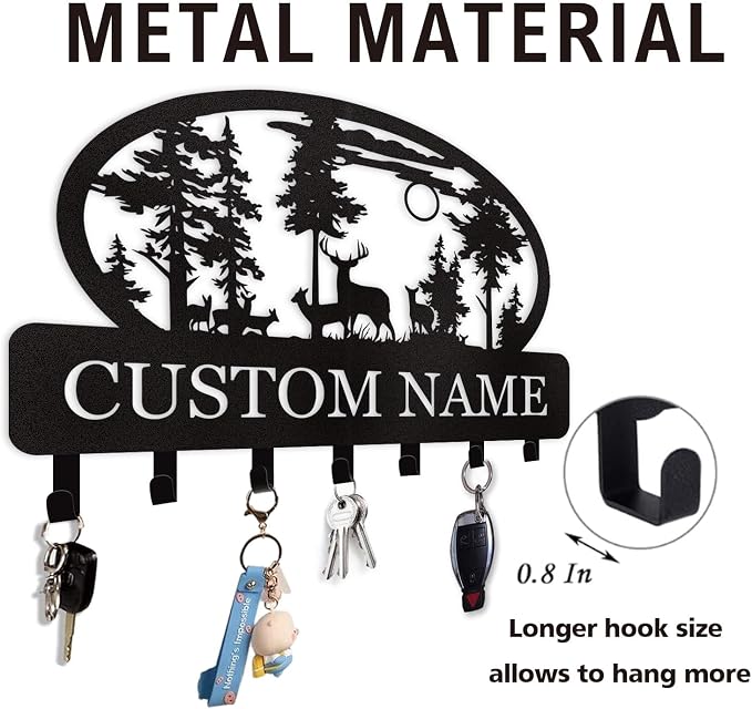 Personalized Deer Key Holder for Wall, Custom Metal Key Hooks | Deer key holder with rust-resistant metal finish, custom name key holder wall mount, cabin decor and lodge housewarming gift