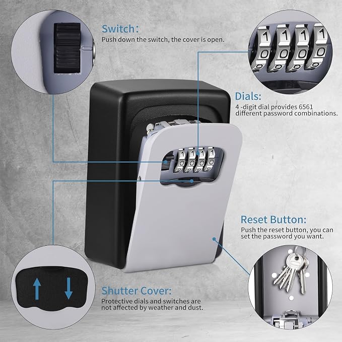 Key Lock Box for Outside - Sturdy and Durable Lock Box for House,5 Key Capacity Lockbox for Keys Outdoor,Waterproof Emergency Spare Lockbox with Resettable Code for Home,Garage,Airbnb(2 Pack, Grey)