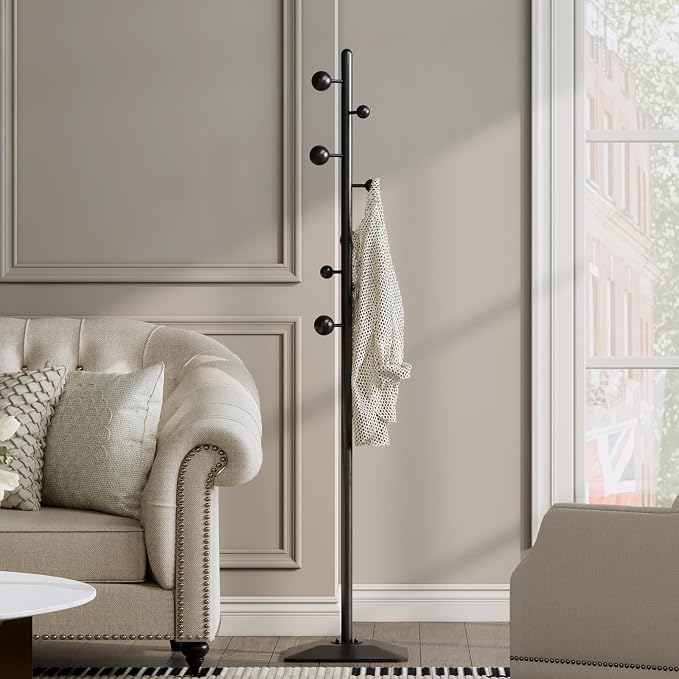 Coat rack freestanding,Coat tree freestanding heavy duty with 7 ball hooks,Coat hanger stand with metal base for entryway hallway bedroom