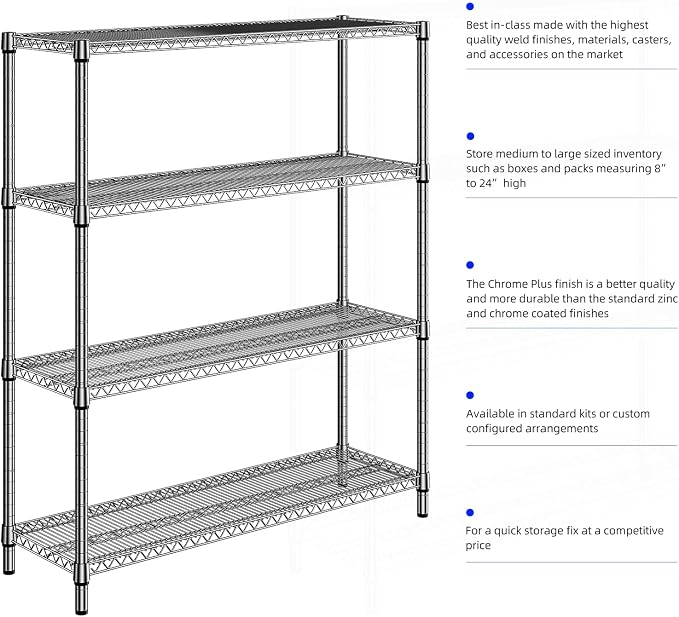 M MZG 2800 LBS 59" W 4 Tier Storage Shelves Rack Metal Wire Shelving Unit, Storage Standing Shelf Organizer for Laundry Bathroom Kitchen Pantry Garage Utility Room, Chrome 17.7" D x 59.1" W x 70.4" H