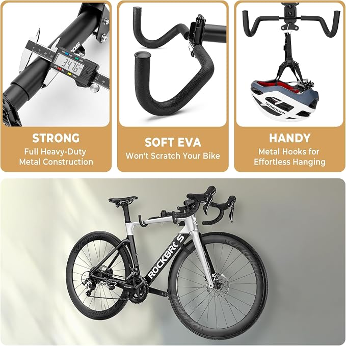 ROCKBROS Horizontal Bike Wall Mount with 55lb Capacity,Adjustable | Heavy-Duty Steel,Universal fit for Most Road,Mountain Bike,Quick Installation