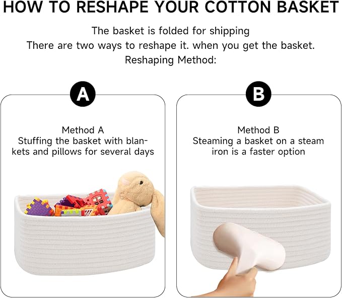 MiniArk Small Storage Baskets for Organizing | Closet Organizer Bins | Shelf Toy Basket | Woven Rope Baskets | Cube Decorative Box | Shallow Basket | 13x8.5x5.1” | 3 Packs Off White