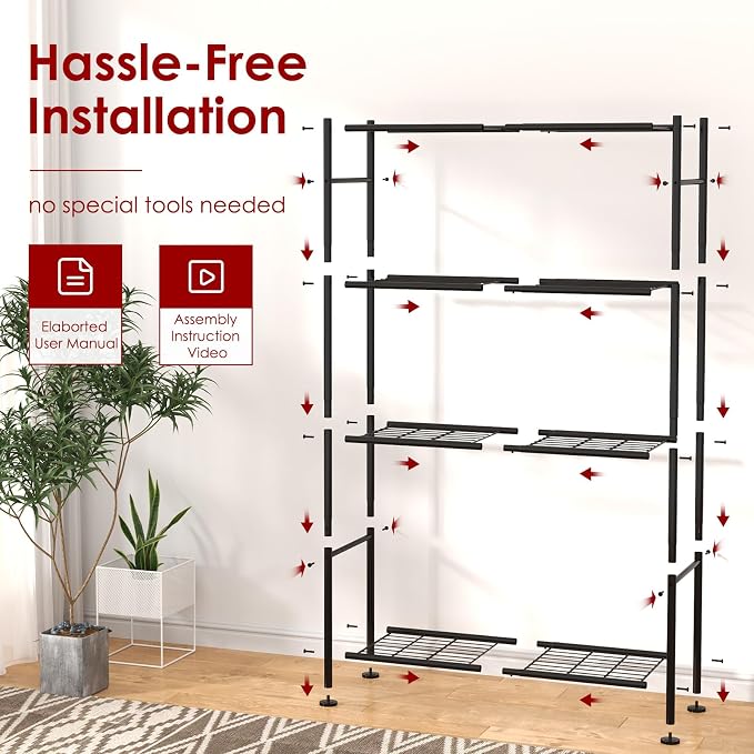 Sakugi Storage Shelves - 4 Tier Shelf Organizer, Heavy Duty Garage Shelving Unit with Leveling Feet, Stable Metal Shelves Organizer for Pantry, Kitchen and Closet, 33.0" W x 12.6" D x 57.2" H, Black
