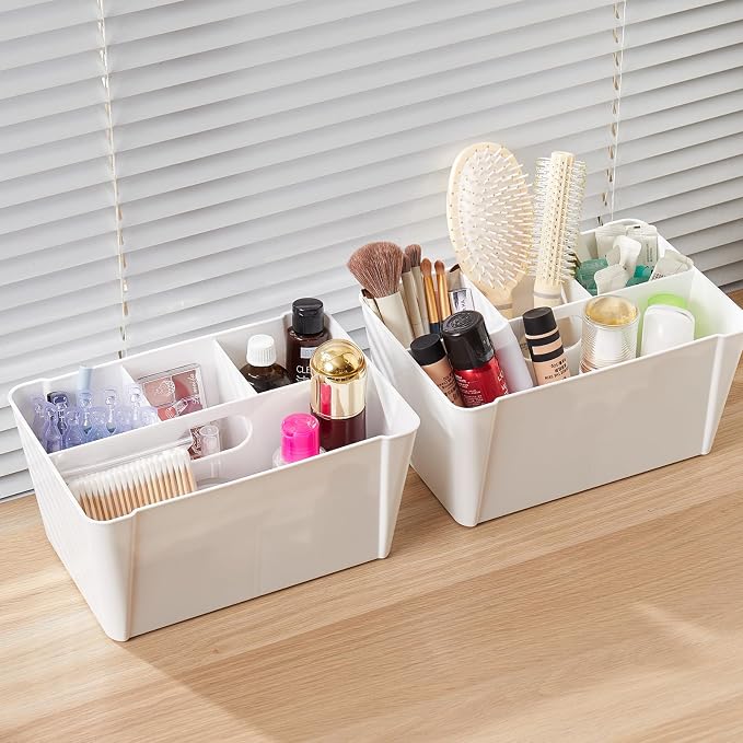 MACOPRO 17QT Craft Storage Box with 2 Removable Caddy Trays, Clear Stackable Plastic Organizer with Lid for Art Supplies, Beads, Sewing Tools, Pens & Kids Toys (White, 1Pack-2-in-1)
