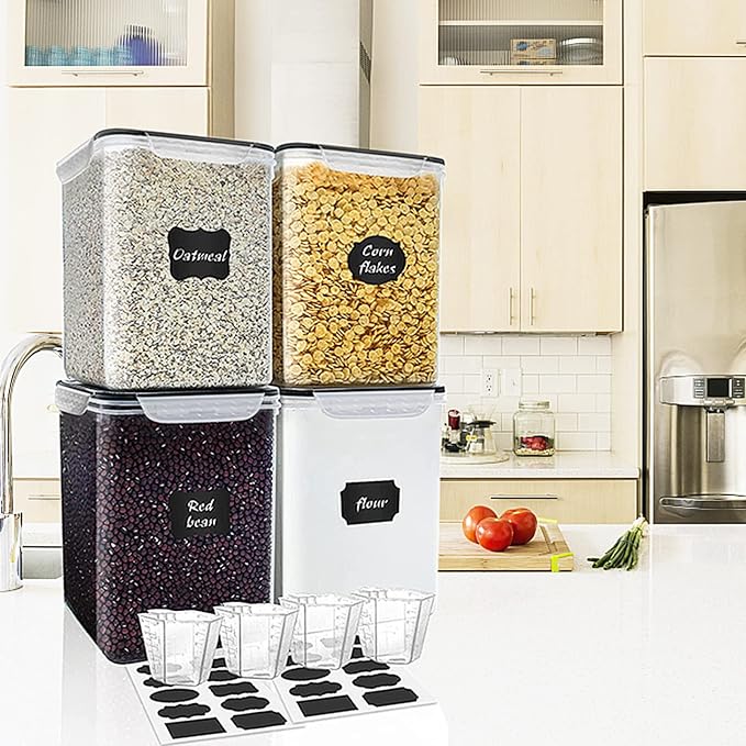 VERONES Large Tall Airtight Food Storage Containers, 10 PACK Containers Set | Plastic Airtight Kitchen & Pantry Organization, Ideal for Flour & Sugar Plastic Canisters with Labels