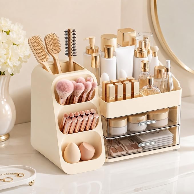 Large Makeup Organizer Countertop Skincare Organizers, Spacious Cosmetic Display Case for Vanity Organizers Storage, Waterproof Make Up Organizer for Bathroom, Birthday Gifts for Women, Cream