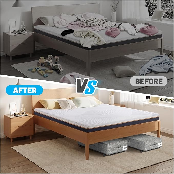Large Sturdy Under Bed Storage with Wheels, 2 Pack 50L Rolling Underbed Storage Bins, Under Bed Containers Drawer with Metal Bottom Support, Bedroom Organizer with Lids for Clothes, Shoes, Blankets