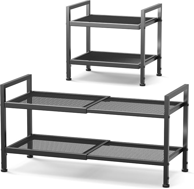 2 Tier Shoe Rack, Expandable Shoe Rack for Closet, Adjustable Shoe Organizer for Entryway, Shoe Storage Organizer for Door Entrance, Garage, Bedroom