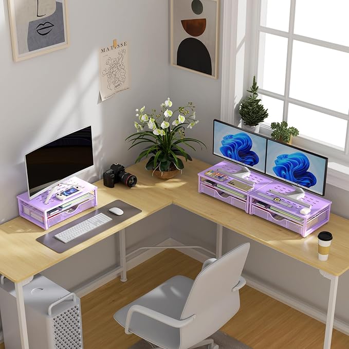 gianotter Computer Monitor Stand Riser, office organizer with Drawer, Office Organizers Storage for Classroom Office Supplies (Purple) | Desk Organizers and Accessories Desk Accessories & Workspace Desktop Organizers Storage for Printer Stand (Purple)