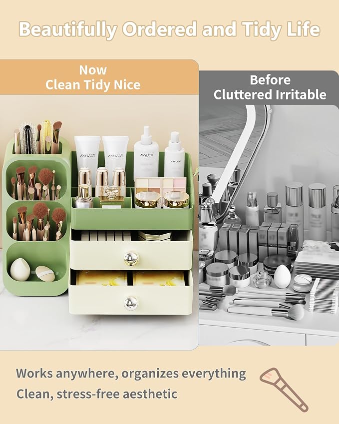 Anylady Large Capacity Makeup Organizer Countertop with Makeup Brush Holder for Vanity, Thickened Material, Bathroom Countertop Organizer Skin Care Perfumes Storage, Teen Girl Gifts for 13-25 Year