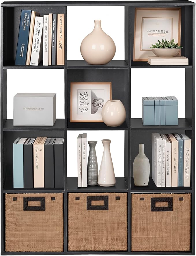 ZenStyle 12 Cube Storage Shelf Organizer Bookshelf with Open Back Closet Cabinet, DIY Plastic Modular Book Shelf for Organizing Closet Bins
