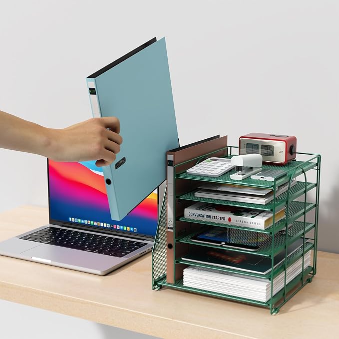 gianotter 6-Tier Paper Organizer With Magazine Holder, Desk Organizers and Accessories, Desk Accessories & Workspace Organizers, File Organizer for Office Supplies Storag (Green, 6-Tier)