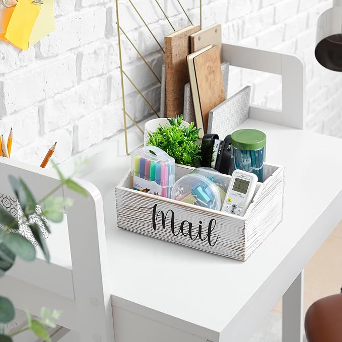 DRASTAR Mail Organizer Countertop, Mail Holder with 4 Slots, Mail Sorter Organizer for Desk, Envelope Holder for Home Office, Retro White