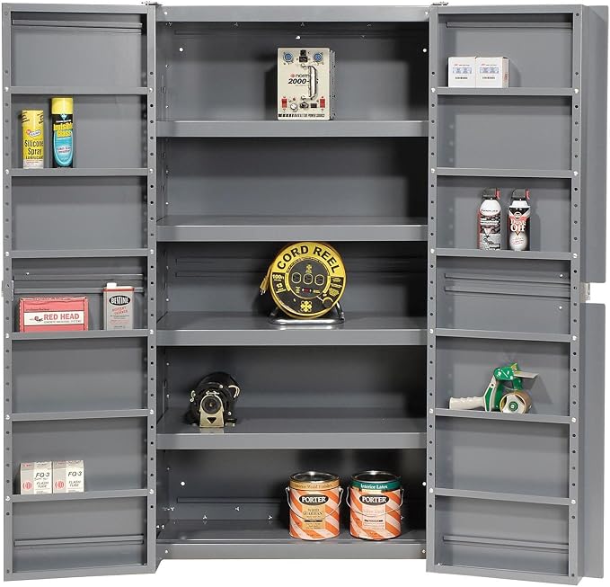 Global Industrial Storage Cabinet, Interior Shelving and Deep Pocket Door | 38"W x 24"D x 72"H, Gray, For Tool and Parts Storage, Assembly Required
