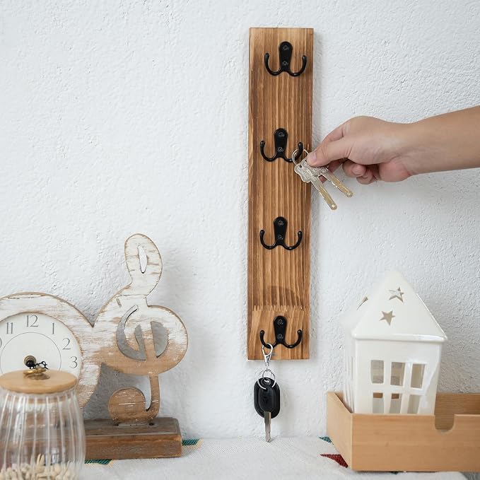Yohsnor Key Holder Wall Mounted,Vertical Design Brown Key Rack with Hooks | Wall Mount Key Rack Organizer for Laundry Room,Decorative Key Holder - Ideal Space-Saving Storage Solution for Keys,Wallets