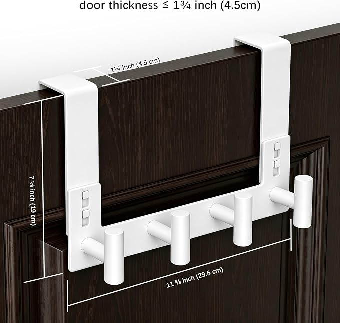 WUIVIUT White Stainless Steel Over The Door Clothes Hanger, Towel Hanger for Door, Heavy-Duty Storage Clothes Hanger (T-Shape, 4 Hook, Fits 1-3/4'' Thick)