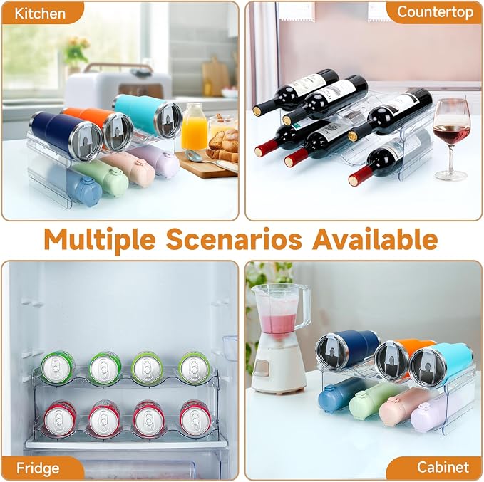 Stackable Water Bottle Organizer Large Compartment Water Bottle Holder | 2 Tier Clear Water Bottle Organizer for Cabinet, Water Bottle Rack for Kitchen Organization and Storage - Hold 8 Bottles
