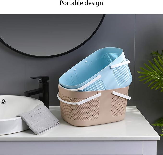 rejomiik Portable Plastic Shower Caddy Basket Organizer with Handles, Blue | Large Capacity Storage Tote for Bathroom, College Dorm Essentials, Bath Toy Storage, Kitchen