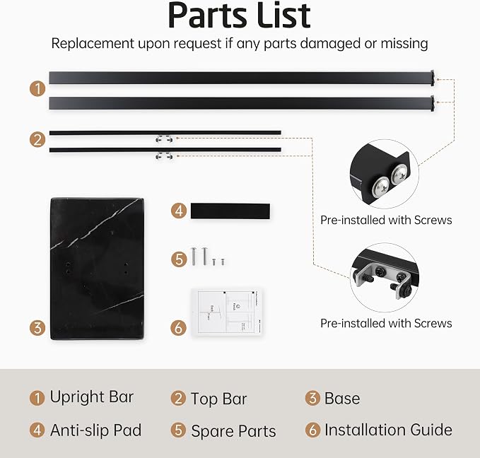 KES 37" Freestanding Towel Rack, Heavy Black Marble Base, Stainless Steel | Equal-height, Fits Large Bath Towels, Stable 8.23 lb Base, Rustproof Stainless T-Bars, Modern Design