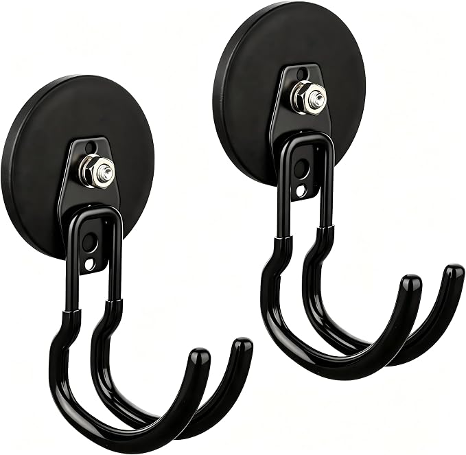 MUTUACTOR Updatde Magnetic Hooks,40lbs 2Packs Strong Magnetic Hooks Heavy Duty,Anti-Scratch Heavy Duty Double Metal J-Hook for Organizing Cordless Impact Drivers Trailer Cord Garden Shovel Tool Box