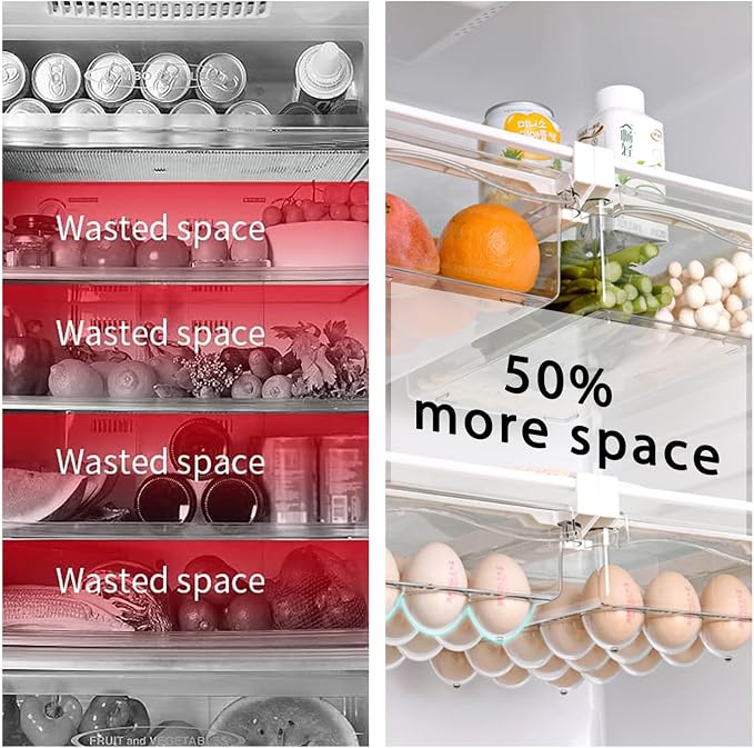 URALFA Fridge Drawer Organizer 2 Pack, Fridge Organizers and Storage | Deli Drawer for Refrigerator, Pull Out Fridge Under Shelf Drawer, Refrigerator Storage Containers for Fruit, Egg, Yogurt
