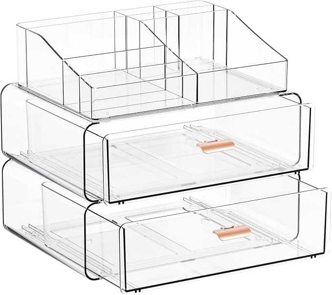 Yieach Clear Acrylic Makeup Organizers Countertop for Dresser,Desk,Bathroom Vanity,3 Tier Stackable Make up Holders and Makeup Cabinet,Tiered Cosmetic Storage and Make up Containers for Palette,Brush