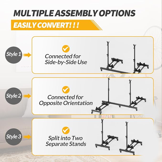 Bike Rack for Garage, Vertical Bike Stand (2 Pack), Fits bikes up to 29" | Freestanding Bike Stand With No Wall Mounting Or Drilling, Adjustable Height, Stores Up To 2 Bikes With Casters For Mobility