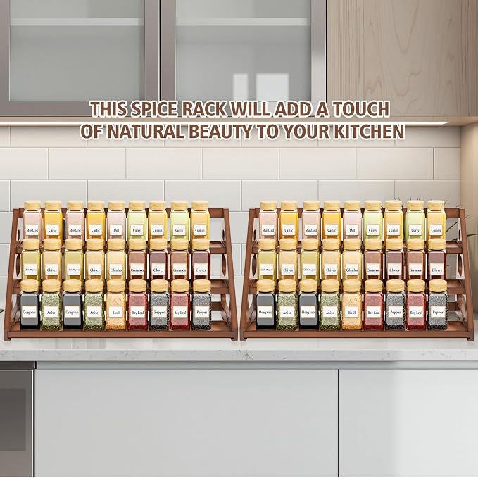 Spice Rack - Bamboo Wood Spice Rack Organization for Cabinet/Countertop - Brown