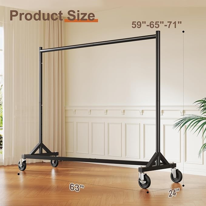 HOKEEPER Z Rack for Clothes Heavy Duty Clothing Rack Hold 500LBS Black | Commercial Garment Rack with Wheels Rolling Portable Clothes Rack for Bedroom, Laundry, Balcony 24" D x63"W x 71"H, 2 Packs