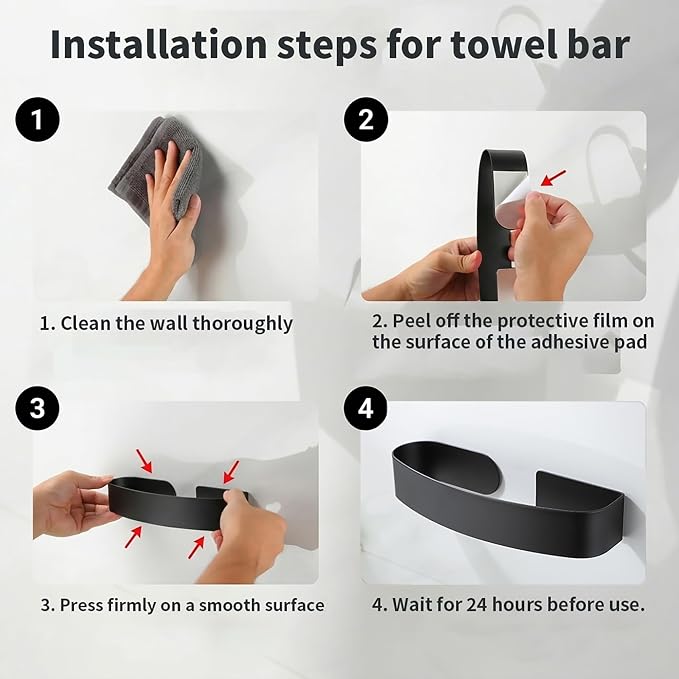 Taozun Hand Towel Holder Black 8.6" Self Adhesive Towel Bar Stainless Steel | No Drill, Unique Square-Round Design, Strong Design Sense, for Bathroom/Kitchen/RV, Renter Friendly, Heavy Duty