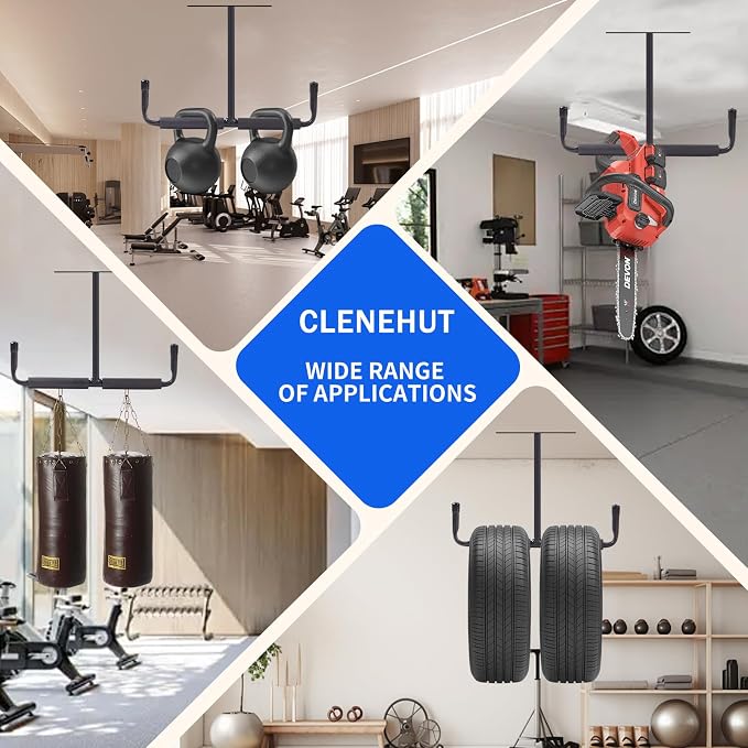 Overhead Garage Storage Hooks, Heavy Duty Utility Hooks Rack Ceiling Mounted for Hanging Bike, Ladder, Lumber, Tools, Hose Pipe Other Bulky Items(2 Pack)