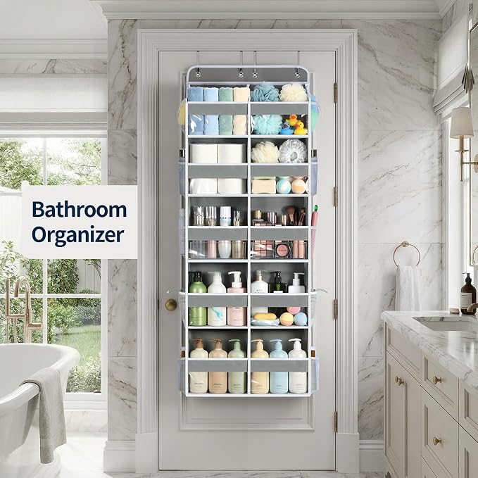 Yecaye Over The Door Organizer, 5 Tier Extra Large Behind Door Storage of 10 Compartments, 80lbs Heavy Duty Door Organizer Hanging with Clear Window for Closet Bedroom Pantry Bathroom, Grey