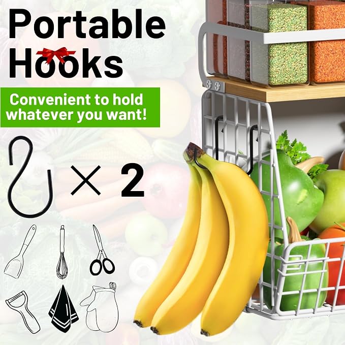 Magnetic Shelf for Fridge with Wood Lid, Fruit Potato and Onion Storage Bins, Pantry Organizers & Storage, Large Container Magnetic Spice Rack for Refrigerator, Kitchen Counter (White, 1)