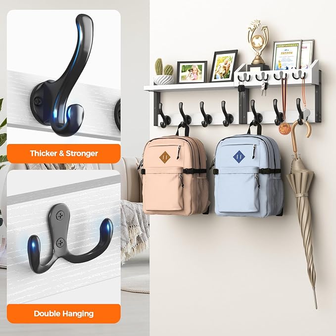 Evermagin 29" Coat Rack Wall Mount with Shelf for Entryway, White | Wall Mounted Coat and Key Rack with Hooks, Key Holder with Mail Organizer for Wall, Living Room, Mudroom, Bedroom