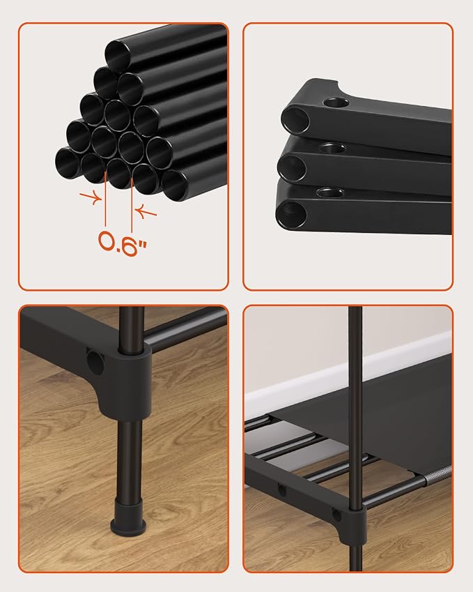 CASAMAYA Clothes Rack, Portable Closet, 27.6 Inch Wardrobe Closet, Clothes Storage Organizer with Shelves and 2 Hanging Rods, Easy to Assembly, Black PCT001B01
